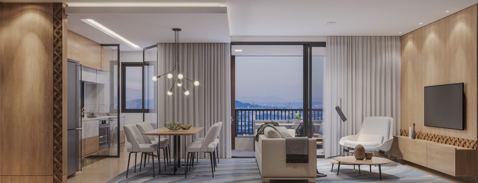 Living do apartamento de 77 m²