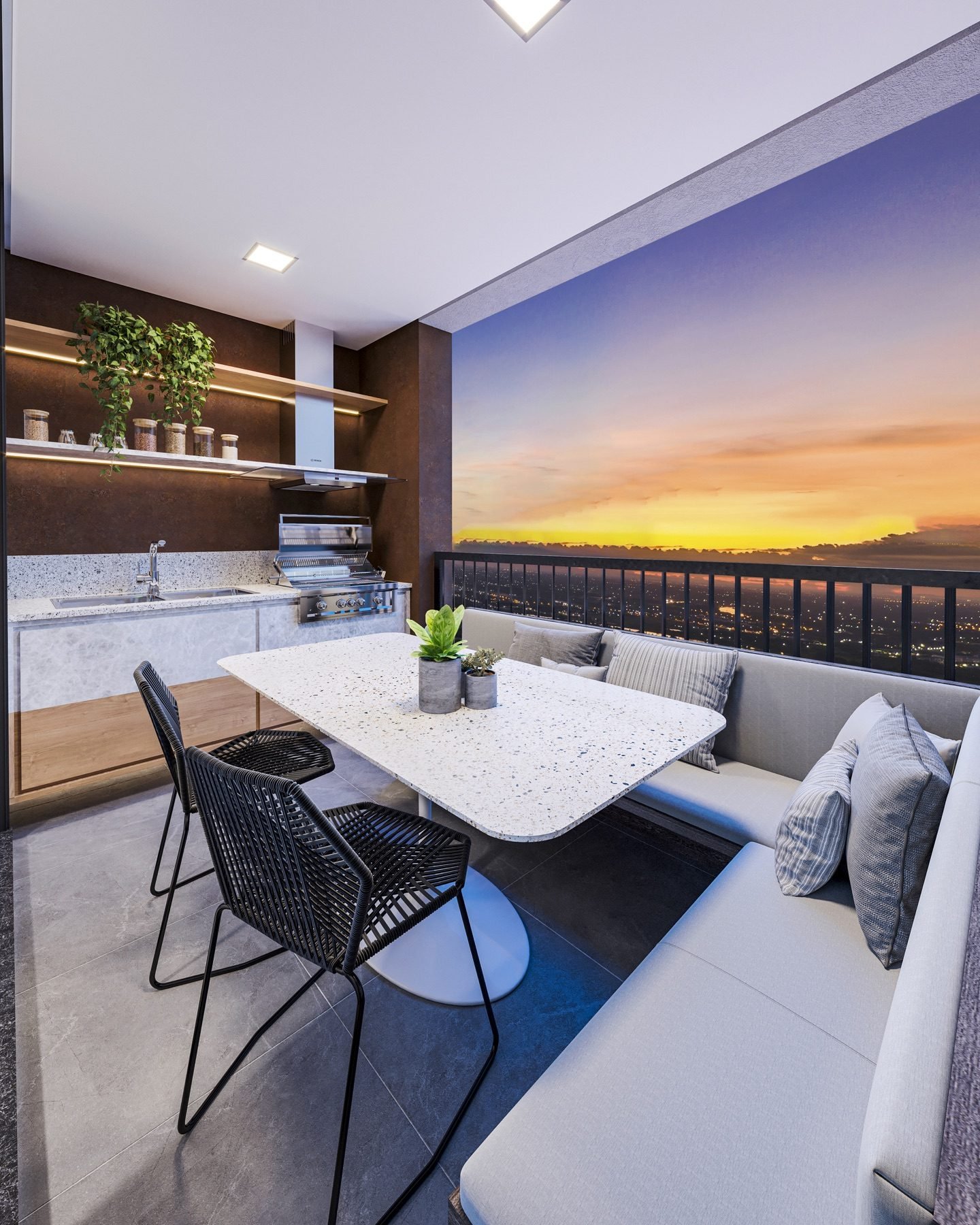 Varanda gourmet do apartamento de 77 m²