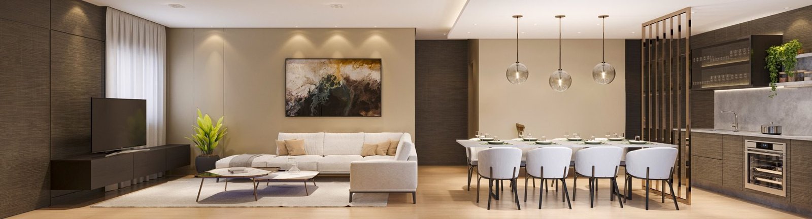 Living com integração total do apartamento de 95 m²